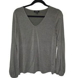 Lord Taylor Olive Green Bishop Sleeve V Neck Casual Top Women's Size Small